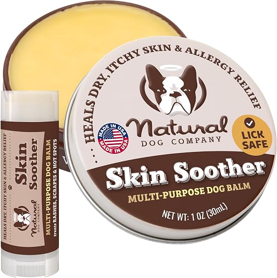 Natural Dog Company Skin Soother Balm Bundle for Dogs Heals & Relieves Itchy Skin, Hot Spots & Rashes Moisturizing Dog Rash Cream & Travel Stick 1 oz Tin + 0.15 oz Stick