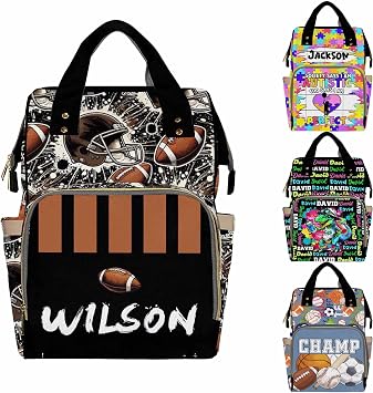 Diaper Bag Custom Name Baseball Ball Sport School Bag Personalized Diaper Bag Backpack with Changing Station Customized Travel Daypack Handbag Shoulder Bags