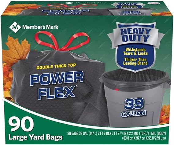 Member's Mark 39 Gallon Power Flex Drawstring, 90 Count(Pack of 1)