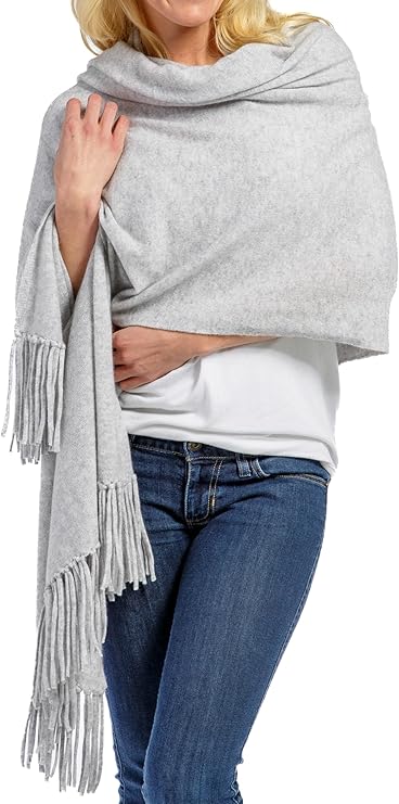 Fishers Finery Women's 100% Cashmere Knit Shawl Wrap with Fringe | Oversized 78 long by 28 wide