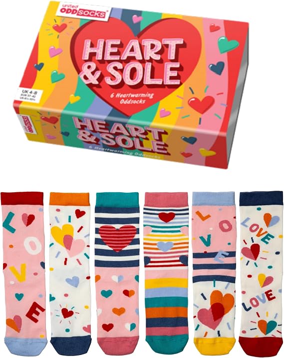 United Oddsocks Heart And Sole Box of 6 Odd Socks for Ladies US 612-1012, 6.5-10.5