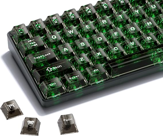 HITIME XVX Clear keycaps, Black Transparent Keycaps 60 65 75 100 Percent, Crystal Ceramic Custom Key Cap Set 124 Keys, Cherry Profile, Shine Through, Cute Style for Mechanical Keyboards
