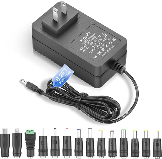 ALITOVE 12V Power Supply 2A Universal AC Adapter 100-240V 50-60HZ to DC 12 Volt Power Cord 2Amp 1A 6.5FT with 14 Tips for DVD Player External Hard Drive Yamaha Piano Keyboard LED Light Router CCTV