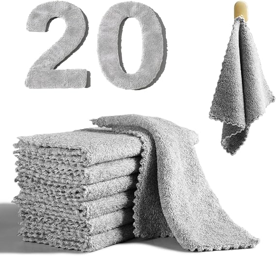 20 Pack Super Absorbent Dish Cloths Coral Velvet Microfiber Kitchen Towels Lint-Free Nonstick Oil Reusable Washable Fast Drying Rags 9.84"x9.84" Multipurpose Cleaning Dishcloths for Dishes Countertops