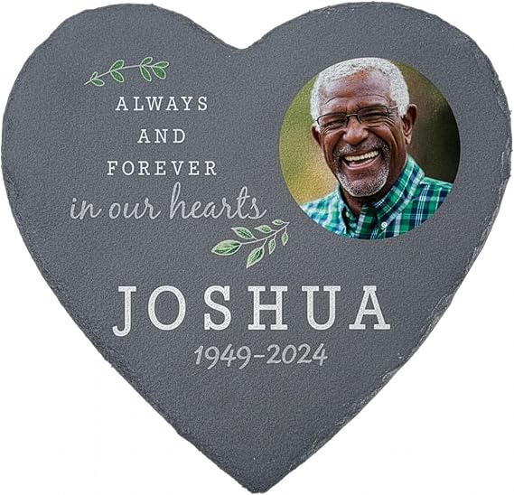 Personalized Memorial Garden Stone, in Our Hearts Slate Heart 10 Inch, Custom Sympathy Gift Outdoor Decor