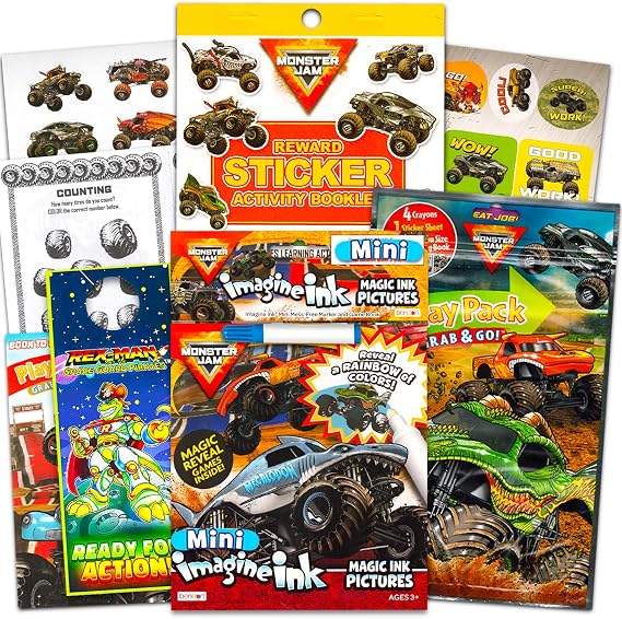 Monster Jam Ultimate Coloring Book Set for Kids - Activity Bundle with Imagine Ink, Mini Coloring Book, 100+ Stickers, Door Hanger | Monster Jam Party Favors
