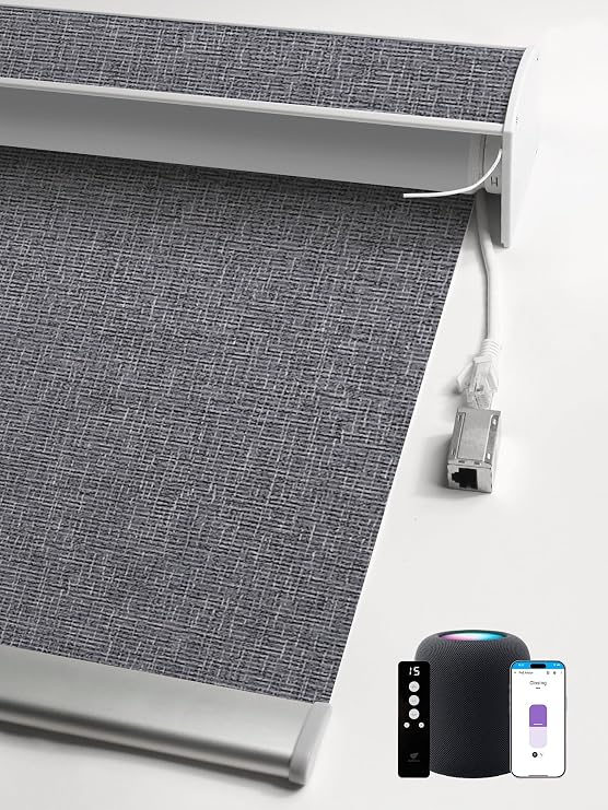 SmartWings 100% Blackout PoE Hard-Wired Roller Shades, Eclipse Charcoal | Customized Motorized Blinds with Remote, Cord-Power Motor without Battery, Smart Shades Compatible with Alexa/Google/Homekit
