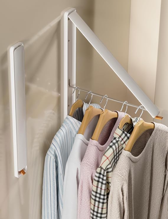 Dr.DJ Clothes Drying Rack, Wall-Mounted Retractable & Foldable Clothes Hanger for Laundry Room Organization and Storage, Clothes Hanger Rack for Dorm, Closet, Balcony(1 Pack, White)
