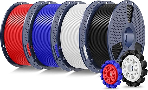 SUNLU PLA+2.0 3D Printer Filament, Black+White+Red+Klein Blue, 4KG