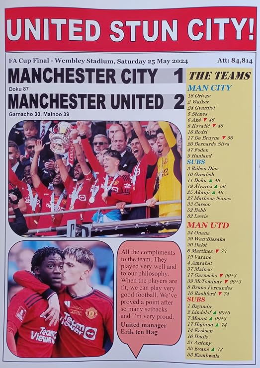 Assorted Man City 1 Man Utd 2-2024 FA Cup Final - souvenir print