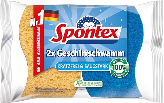 Spontex Dish Sponge Pack of 2 Cleaning and Suction in One Wash