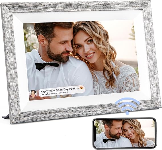 Frameo Digital Picture Frame WiFi 10.1inch Digital Photo Frame,Electronic Photo Frame Load from Phone,1280x800 IPS Touch Screen HD Display,Auto-Rotate,Share Photos/Video-Great Gift (Grey)
