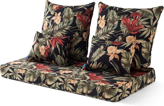 ARTPLAN Waterproof Sectional Patio Cushions Bench Pads&Pillows,Floral