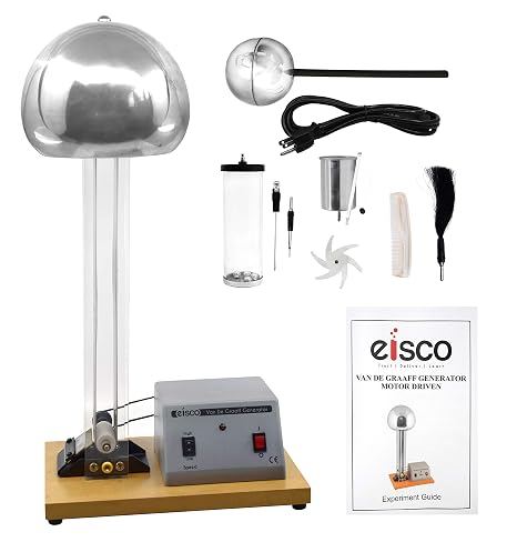 EISCO Van De Graaff Generator, Motor Driven - 120/240V, 50/60Hz - Includes Assembled Base with DC Motor, Power Cord, Discharge Wand, Accessories - 22" Tall