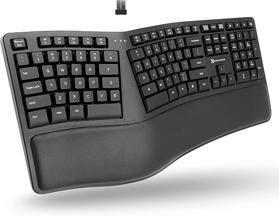 X9 Wireless Ergonomic Keyboard with Cushioned Wrist Support - Type Comfortably Longer - Wireless Split Keyboard for Laptop, PC & Chrome Computer with 110 Ergo Keys & 5ft Cable