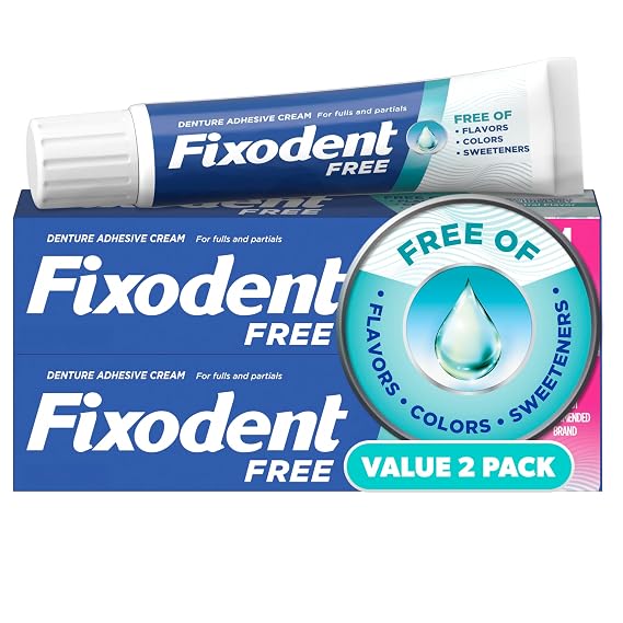 Fixodent Denture Adhesive Free, Secure for Full and Partial Denture Wearers 1.4oz, Pack of 2