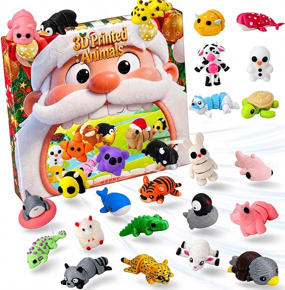2026 Christmas Advent Calendar with 24PCS 3D Printed Surprise Animal Toys