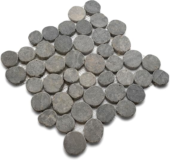 CNK Natural Light Grey Moon Pebble Tile - 12" X 12" Unpolished Natural Stone, Bathroom, Kitchen, Backsplashes, Shower Floors, Patios & Outdoor | Eco-Friendly Easy Installation - Pack of 1