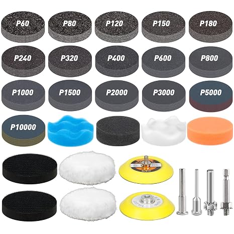 174 PCS 3 Inch Wet Dry Sanding Discs 60-10000 Grit Assorted