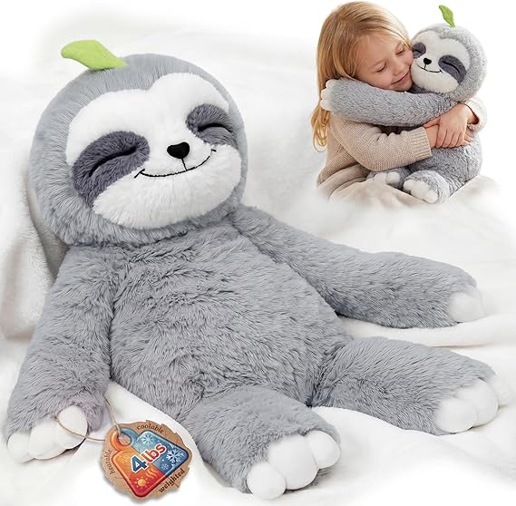 Mewaii Weighted Stuffed Animals Sloth Plush, Heatable Coolable, 4 lb, 20in | Mom's Choice Award, Microwaveable Inner Pad, Huggable Sloth Plushies, Cozy Gift for Kids & Adults