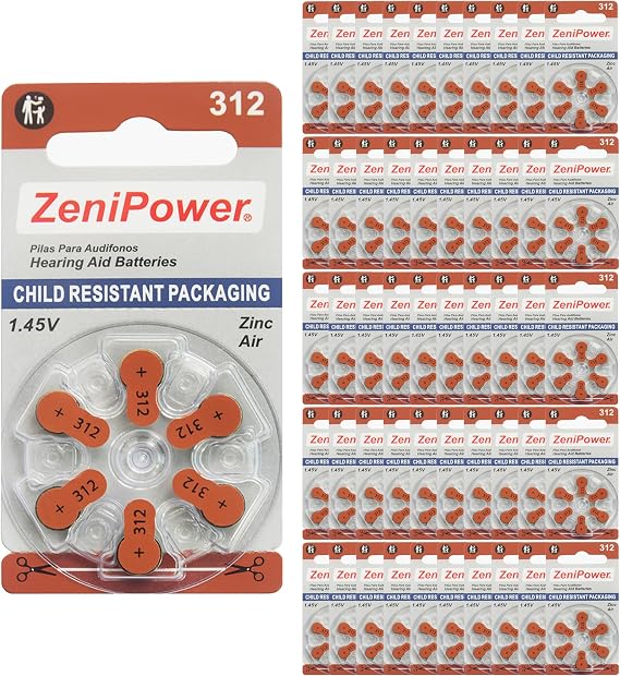 Hearing Aid Batteries Size 312, 50 x 6 Dial Cards = 300 Batteries