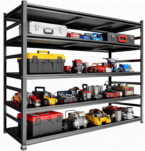 Garage Shelving Units and Storage, Heavy Duty Storage Shelves Adjustable Tall Shelf Steel Shelving for Industrial, Warehouse, Basement