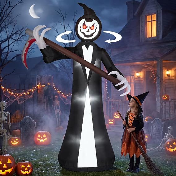 10FT Halloween Inflatable Outdoor, Animated Grim Reaper with Rotating Head