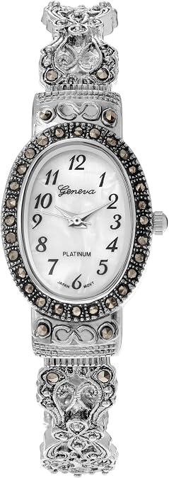 Geneva Platinum Marcasite Oval Face Women's Watch