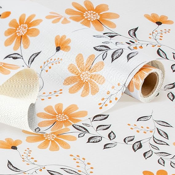 Shelf Liner, Non Adhesive Daisy Floral Printed Cabinet Liner for Pantry Drawer, Strong Grip Non Slip Waterproof, Shelf Liners for Kitchen Cabinets Organization 18 Inch x 8 FT (4 Rolls)