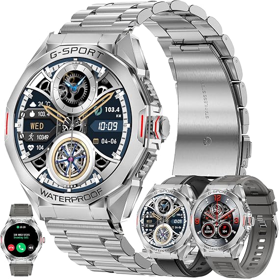 Smart Watches for Men(Answer/Make Call), 1.46" HD Fitness Tracker Watch with Blood Pressure/Heart Rate Monitor, SpO2, Fitness Watch for Men, 100+ Sports Smart Watch for Android/iOS Phones (Silver)