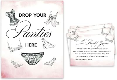 Girls Night Out Bachelorette Party Panty Game Lingerie Shower Bridal Shower Game 1 Sign  30 Size Cards White