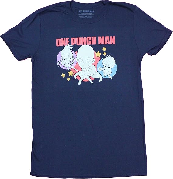 One Punch Man Mens T-Shirt - Chibi Headed Trio Image