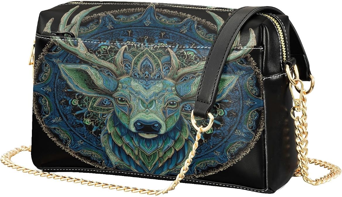Deer Green Black Crossbody Purses for Women Leather Small Coss Body Phone Purses Women's Handbags Shoulder Bags for Women Travel Outings