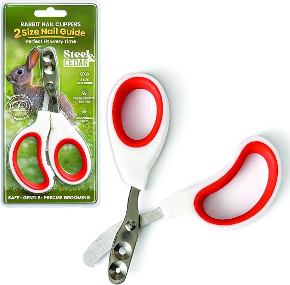 Rabbit Nail Clippers with 2 Size Safety Guide by Steel & Cedar Professional Bunny Nail Trimmer for Safe & Precise Grooming Stainless Steel Clippers for Rabbits, Guinea Pigs & Small Pets