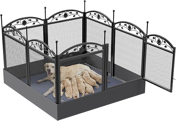 BingoPaw Dog Playpen Indoor: 8 Panels 32 Tall Metal Pet Pen Puppy Whelping Box with Waterproof Bottom - Outdoor Doggy Run Fence with Door for Small Medium Large Dogs