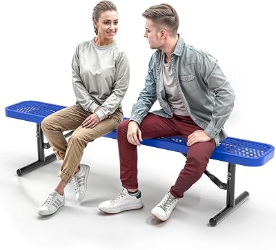 Heavy-Duty Outdoor Metal Bench, Thermoplastic-Coated, Portable, Weatherproof, Commercial-Grade for Parks, Gardens, Patios, Stores & More 6 Ft - Portable, Blue