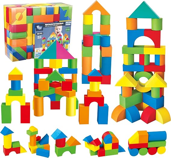 Foam Blocks for Toddlers, 138 Pieces EVA Soft Stacking Building Blocks Toy | Early Learning Construction Toys & Gifts for Kids, Boys & Girls 18+ Months 1-3 Years, Preschool Activities
