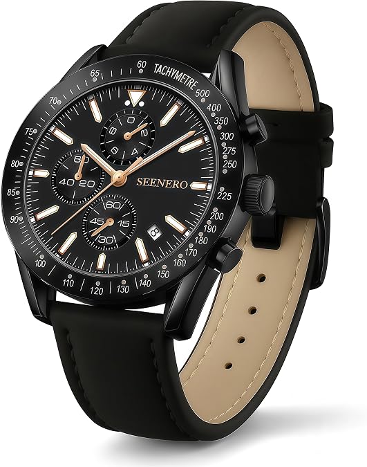 Men's Leather Band Chronograph Watch Big Face Luminous Analog Quartz Date - Work Waterproof Adjustable Strap Sport Casual Classical Fashion Designer Dress Wrist Watches & Elegant Gifts for Men