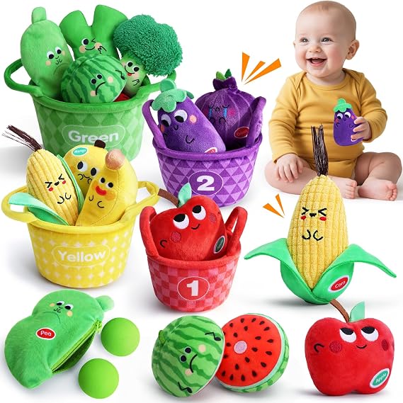 Baby Sensory Toys, 14 Pcs Color Sorting Fruit Vegetable Plush Sorting Toys