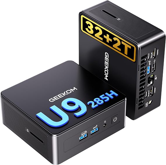 GEEKOM IT15 AI Mini PC, Intel Ultra 9 285H 32GB DDR5, 2TB SSD | The Most Powerful 15th Gen 99 TOPS, Arc 140T GPU, WiFi 7, 8K Quad Display, Video Editing, Coding, and Multitasking