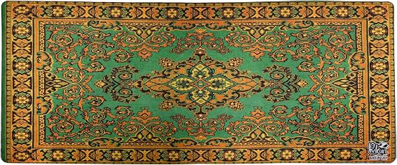 Mouse Pad, 30x70 cm, Mavi Halı Desen Baskılı, Kaymaz Taban, Bilek Destekli, Dikişsiz Kenar, Ergonomik, Ofis ve Oyuncular için (Yeşil)