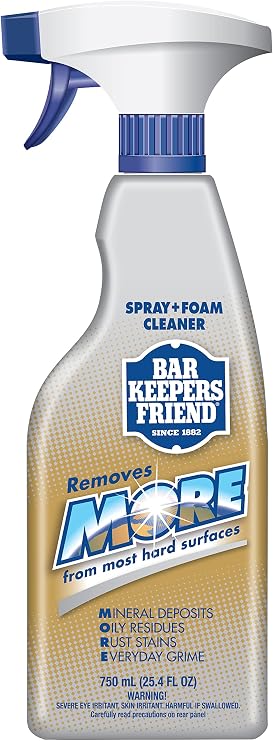 Bar Keepers Friend Spray and Foam Cleaner, 25.4 Fl Oz, 1 Ounce, White, Silver, Blue, Gold