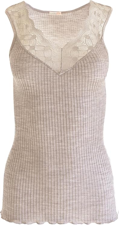 EGI Exclusive Collections Women's Merino Wool Blend Lace-Trimmed Tank Top. Proudly Made in Italy.