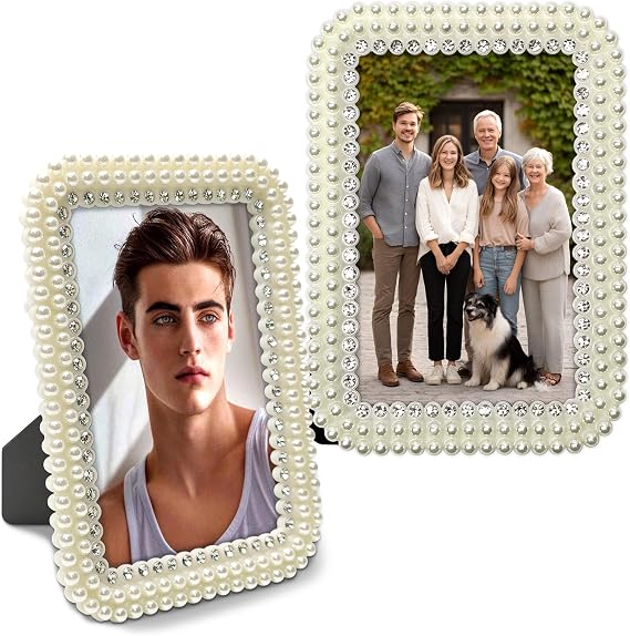 Pearl and Crystal Photo Frame, 4x6 Inch, Decorative Picture Frame,Tabletop Display (white1)