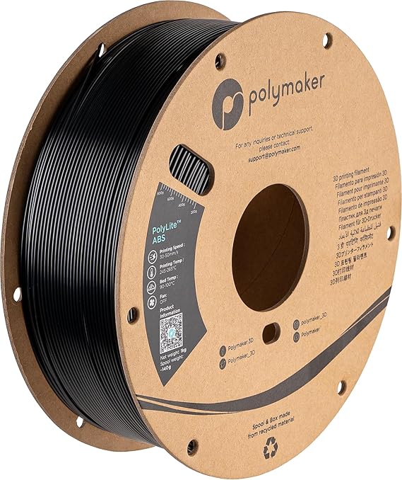 Polymaker ABS Filament Black 1KG 1.75mm, Heat Resistant, Strength | High Toughness, Impact-Resistance, Low Odor, 3D Printer Filament for Most FDM Printers, Dimensional Accuracy +/- 0.03mm