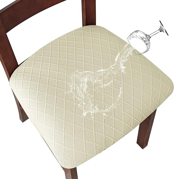 Genina Waterproof Seat Covers for Dining Room Chair Cushion Covers Set of 2 | Jacquard Removable Machine Washable Kitchen Chair Seat Slipcovers,Pet Hair And Stain Protection,Stretch Chair Protector
