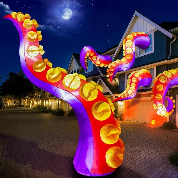 Max Fun 1pc Halloween Inflatables Decoration Inflatable Octopus Tentacles Outdoors Decorations with LED Lights Built-in Blow Up Yard Decoration for Outdoor Garden Lawn (Tentacles - D)