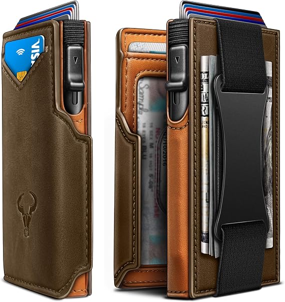 BULLIANT Men Slim Leather Wallet Metal Case Money Clip-Magnetic Closure