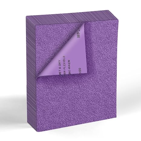 MAXMAN 120 Grit Sandpaper 20 PCS, Wet Dry Sandpaper Sheets 9 x 11 Inch, Sand Paper for Wood Furniture, White Fused Alumina Abrasive Sanding Paper for Metal, Drywall, Automotive Polishing, Purple