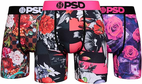 PSD Mens Underwear Floral Graphic Print Boxer Briefs, Packs & Singles